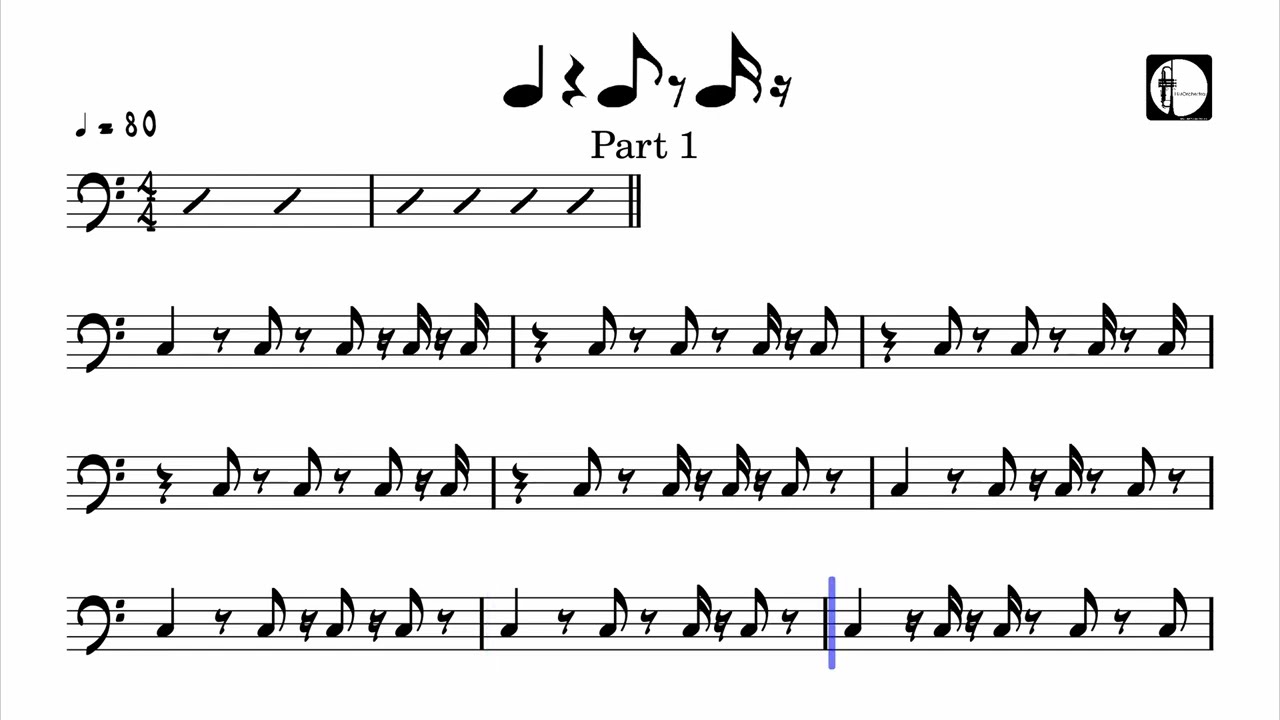 Sight Reading For Bass, Rhythm, Quarter Notes, Eighth Notes, Sixteenth Notes, 80 BPM
