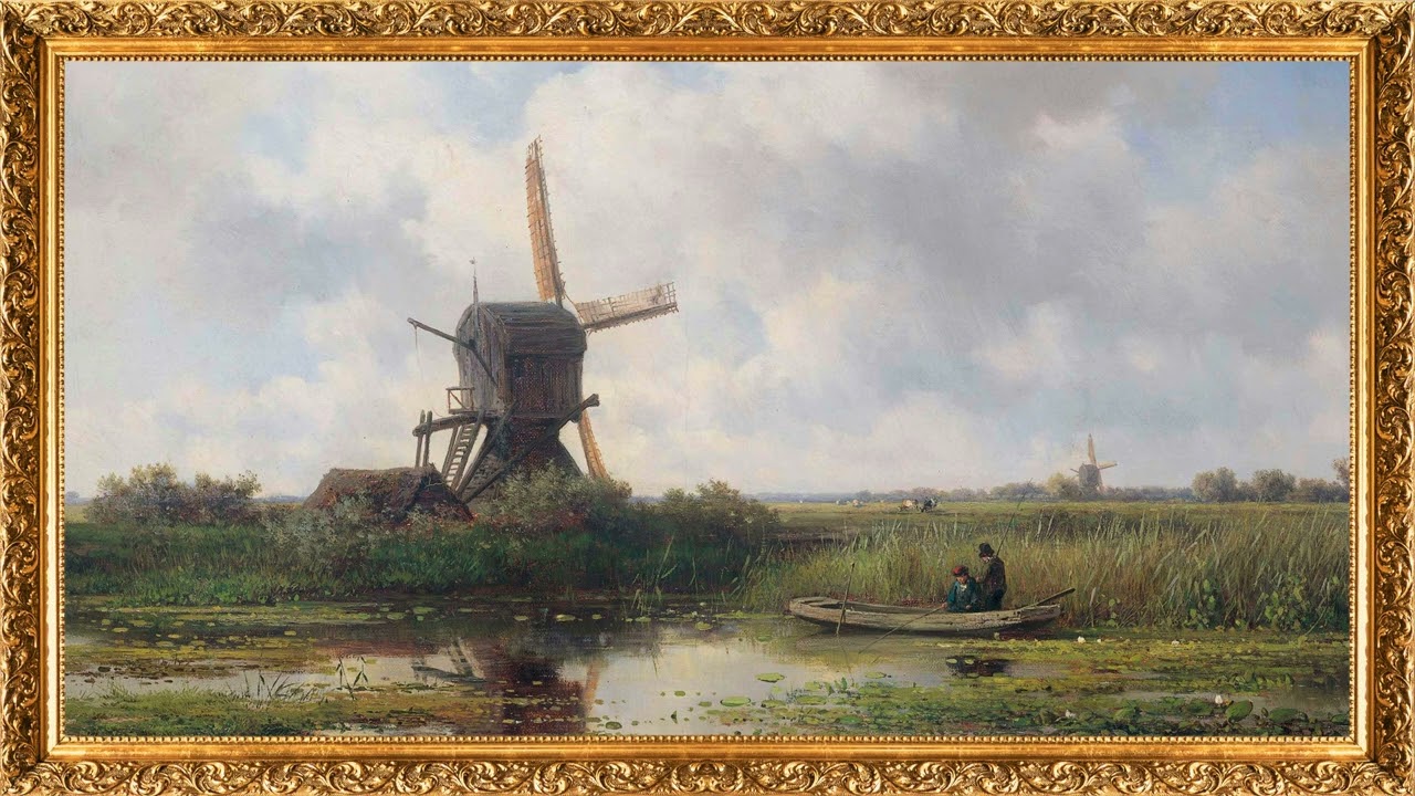 Dutch Windmill Landscape | Framed 4K Classical Oil Painting for Samsung Frame TV
