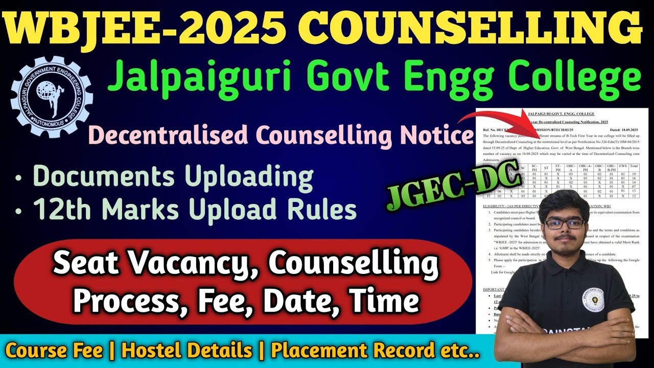 Jalpaiguri Govt Engg College Decentralised Counselling | WBJEE DC | Seat Matrix #jgec #decentralized