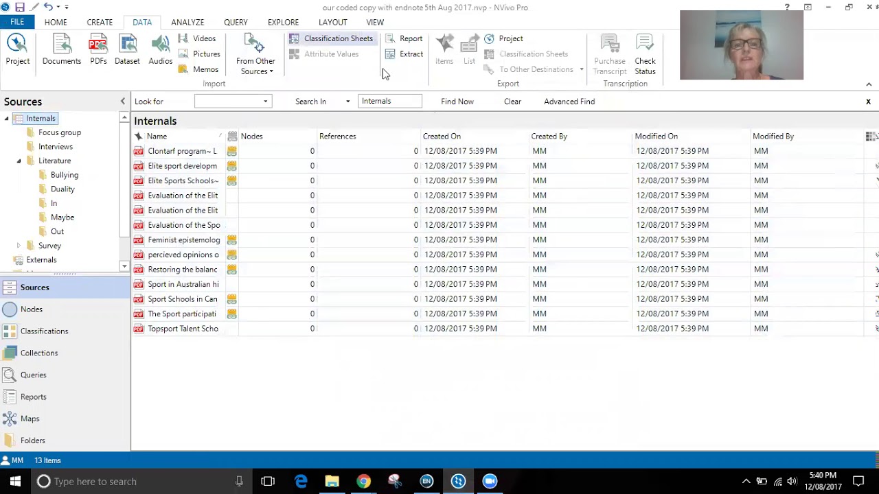 Importing and sorting Endnote library into NVivo