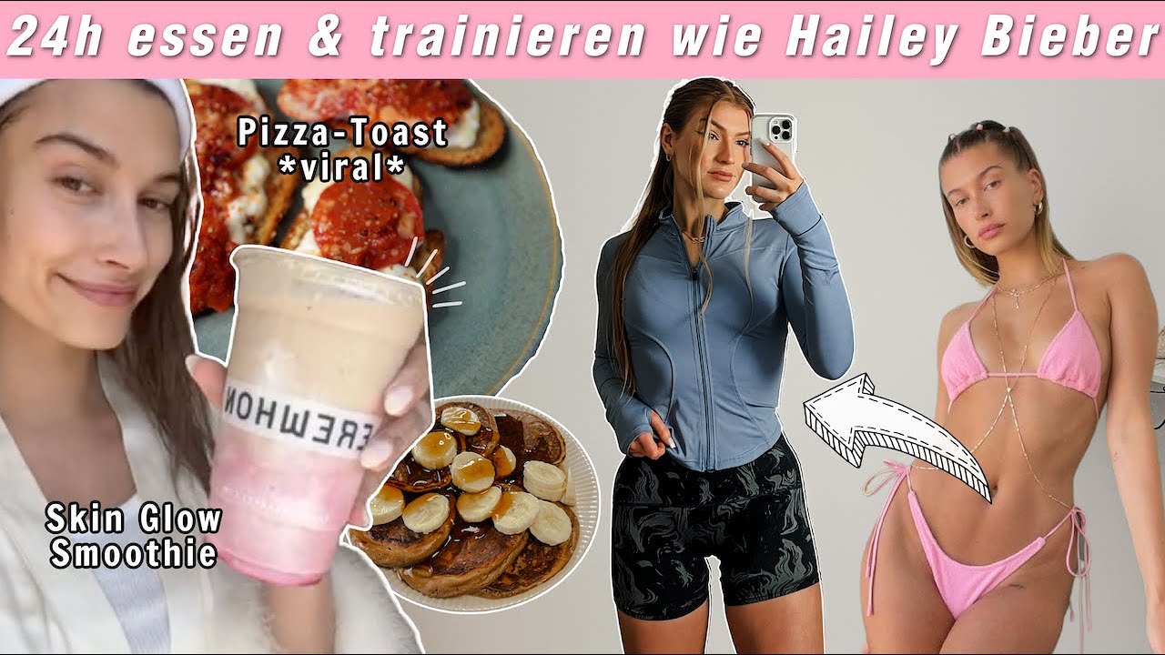 1 Tag essen & trainieren wie Hailey Bieber 😱 | virales Pizza Toast, Lieblings-Pasta & 1. Mal Pilates
