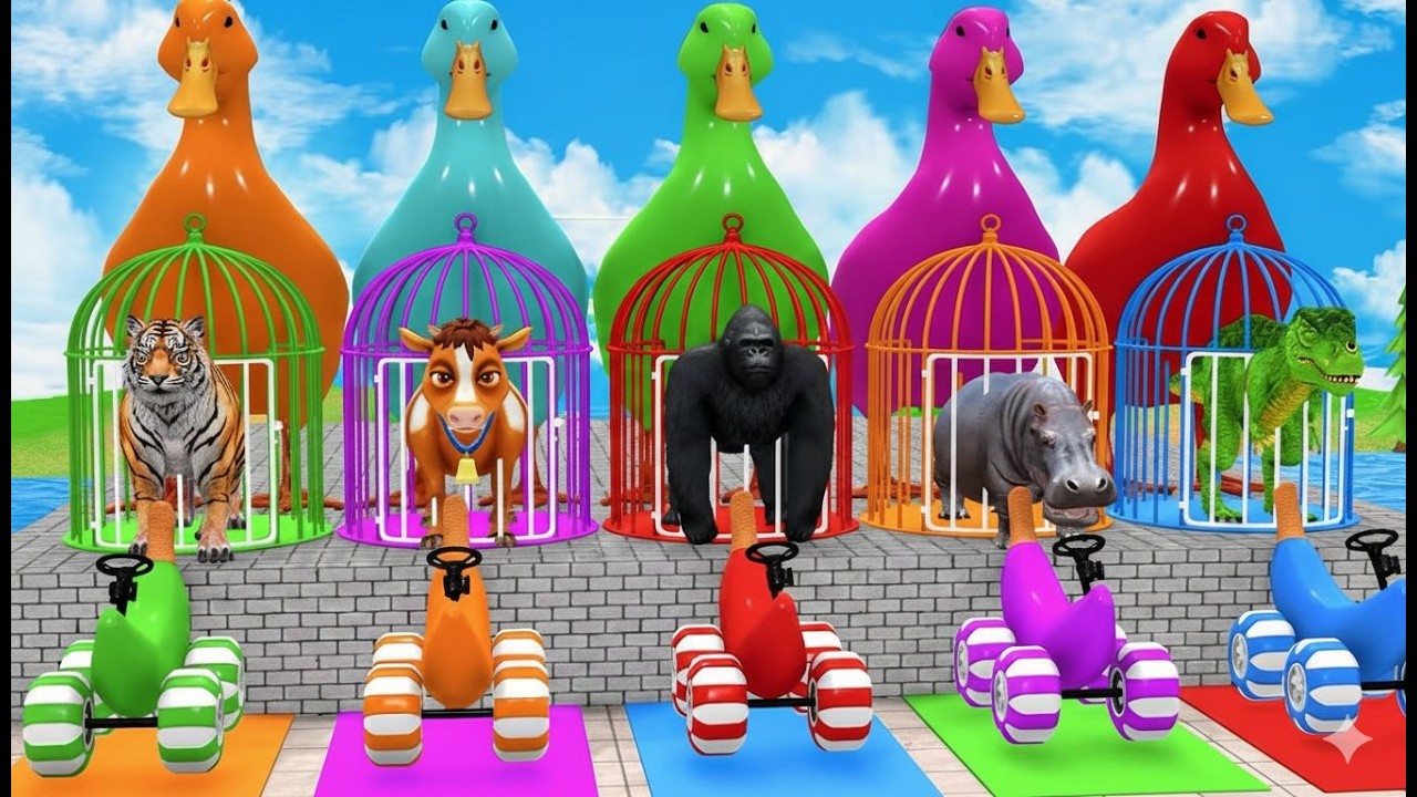 Long Slide Game With Cow Elephant Gorilla Hippopotamus Tiger 3d Animal Game Funny 3d Animals