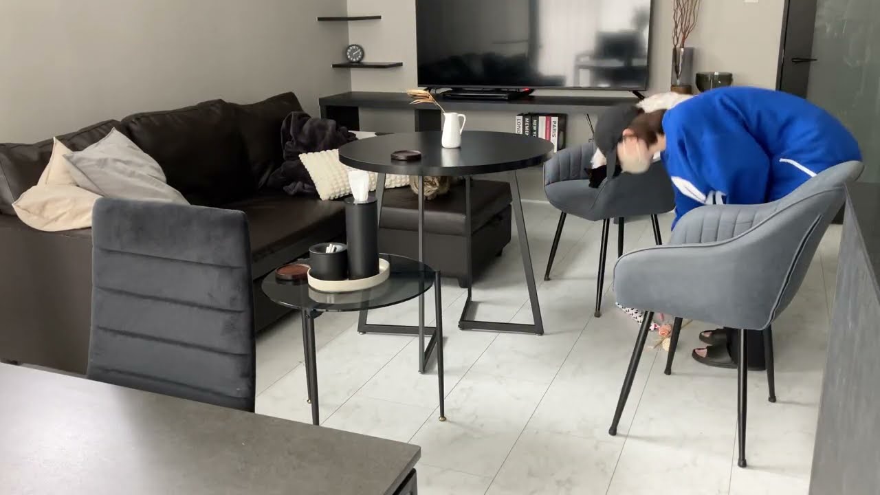 cleaning the room