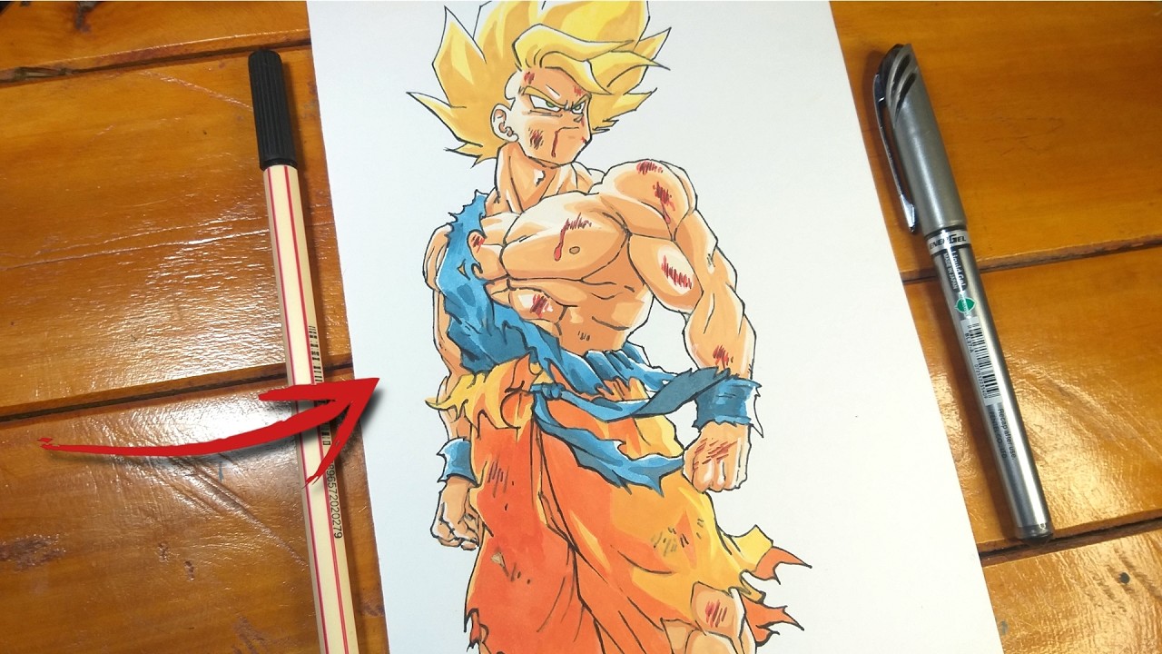 cómo dibujar a Goku Super Saiyajin 1 | saga Freezer