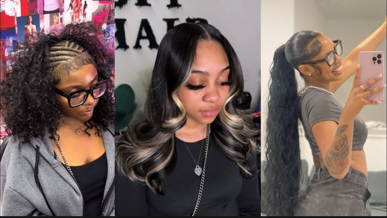 Hairstyles idea~Tiktok compilation #quickweave #ponytail #slickback #hair #braids