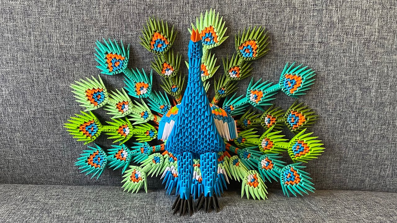 #23🦚ПАВЛИН из бумаги своими руками/Модульное оригами Павлин /DIY 3D Origami Peacock 🦚