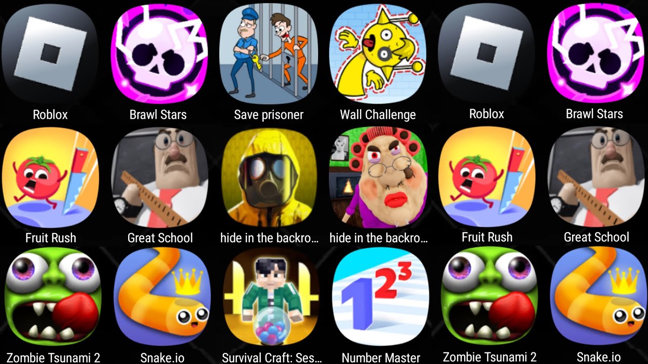 Hide The Backroom,Roblox,ESCAPE EVIL GRANDMA,Great School Breakout,Stumble Guys,Save Prisoner......