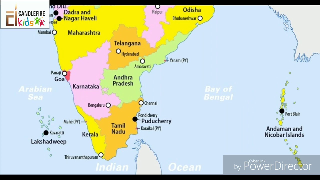 Southern states and their Capitals of India