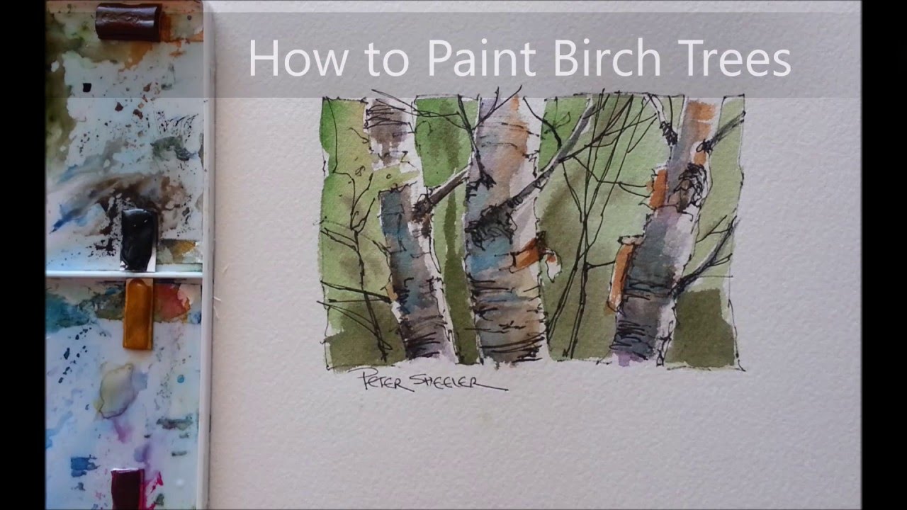 Line and Wash Birch Trees. Watercolor Demonstration. Quick and Simple.