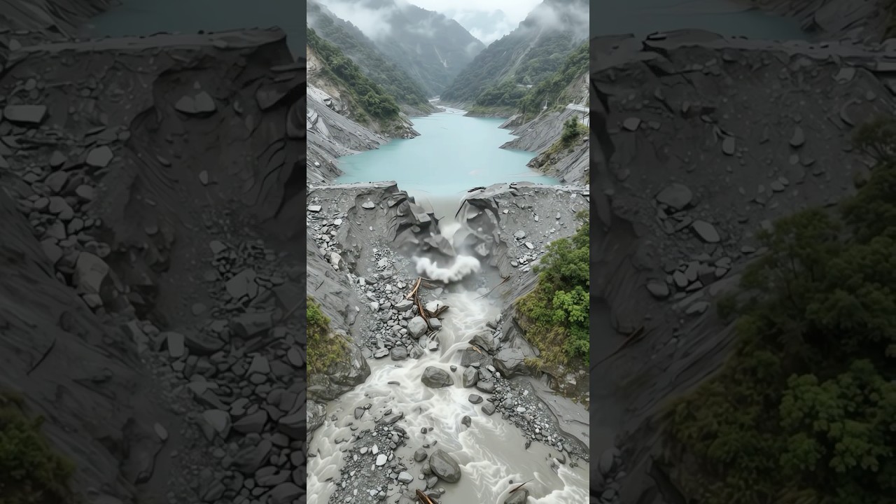 The entire process of landslide dam formation, overflow, dam failure, restoration | 4K