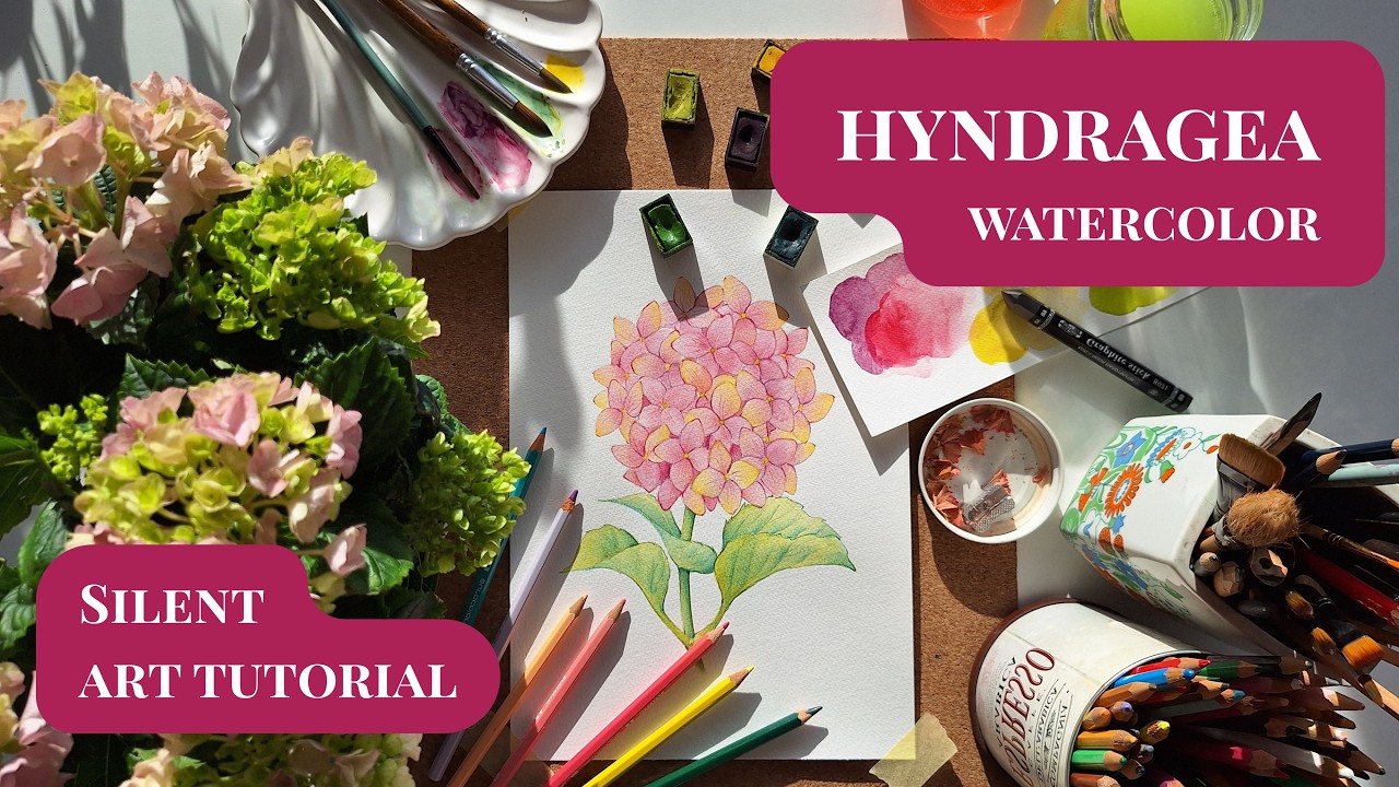 🌸Pink Ombre Hyndragea🌸 Watercolor Silent Art Tutorial &bull; Spring Art Challenge &bull; Ep. 2 &bull;