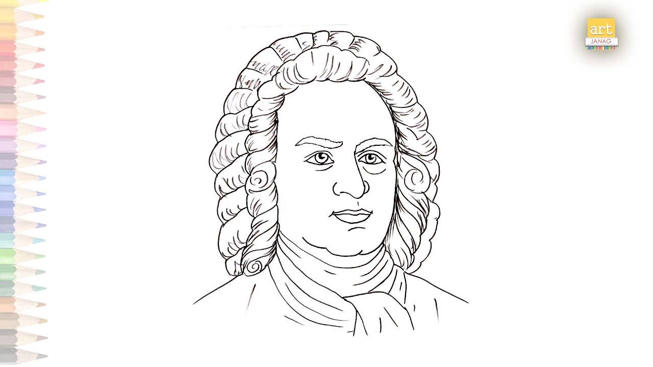Johann Sebastian Bach drawing easy | Johann Sebastian Bach Umrisszeichnung | easy drawing videos