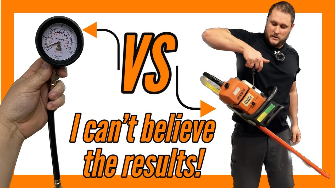 Small Engine compression test gauge vs no gauge drop test comparison with chainsaws
