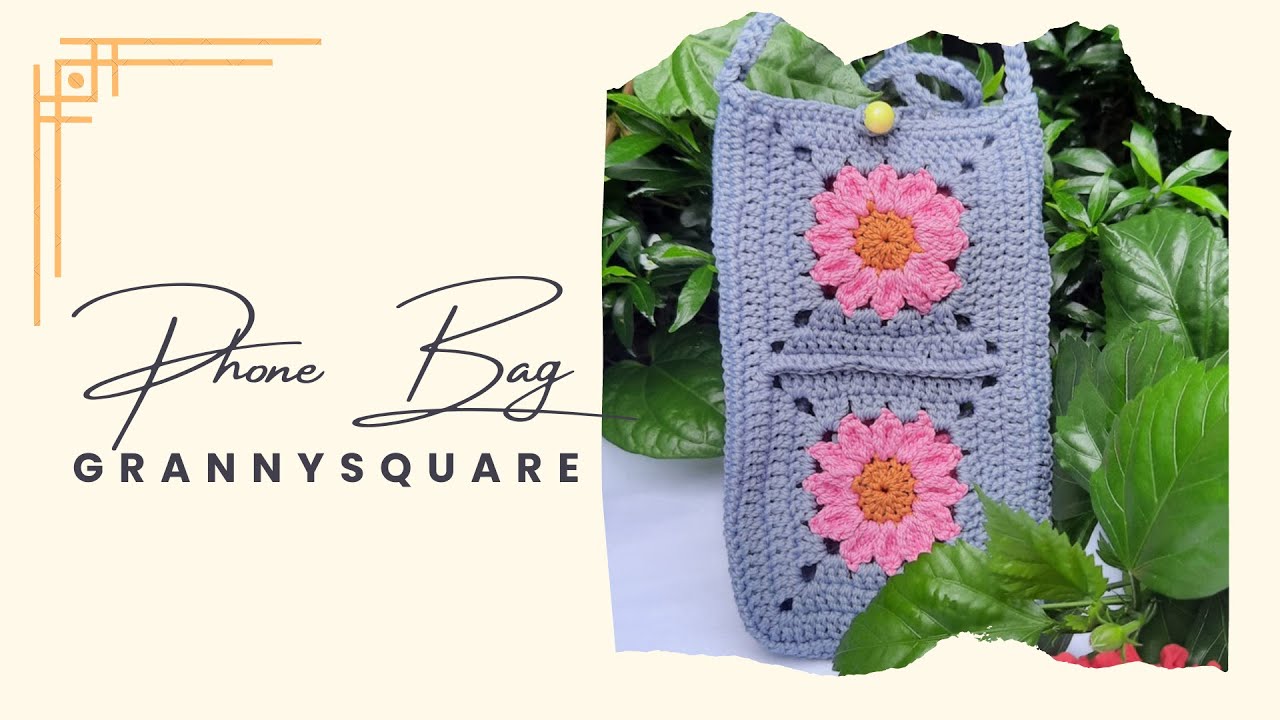 How To Crochet Bag| DIY Crochet Simple Phone Pouch| Tutorial Sling Bag Phone Granny Square Sunburst