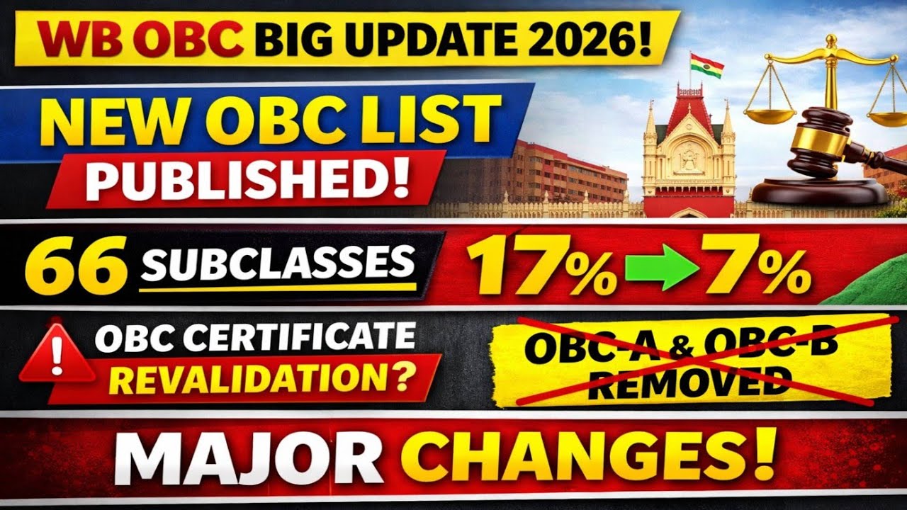 WB OBC Reservation Big Update | New OBC List (66 Subclass) Published | 17% to 7% Reservation Change