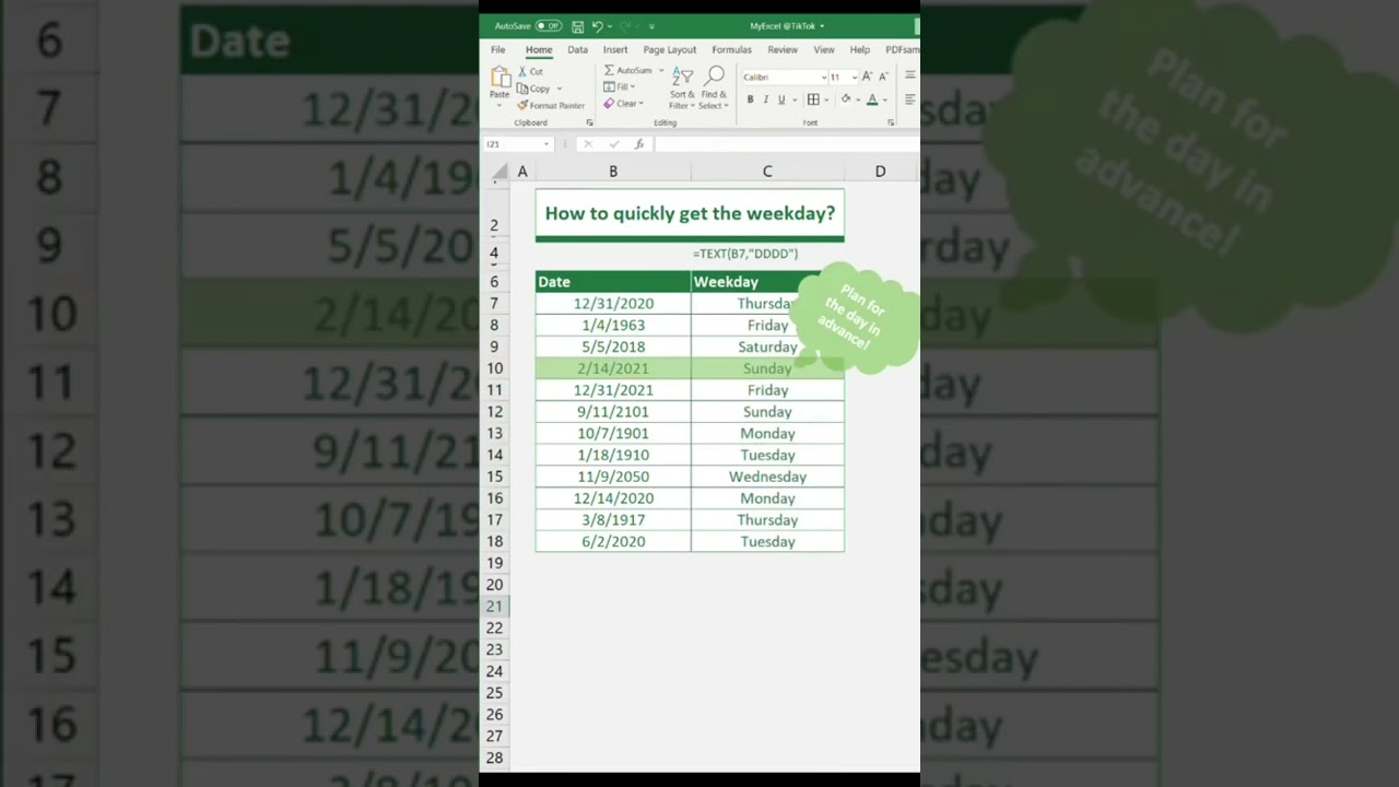 Excel Tips : Get the weekday in Excel #shorts #viral #exceltips