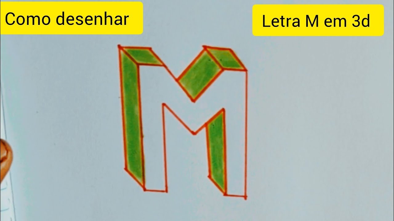Como desenhar a letra M em 3d para iniciantes.