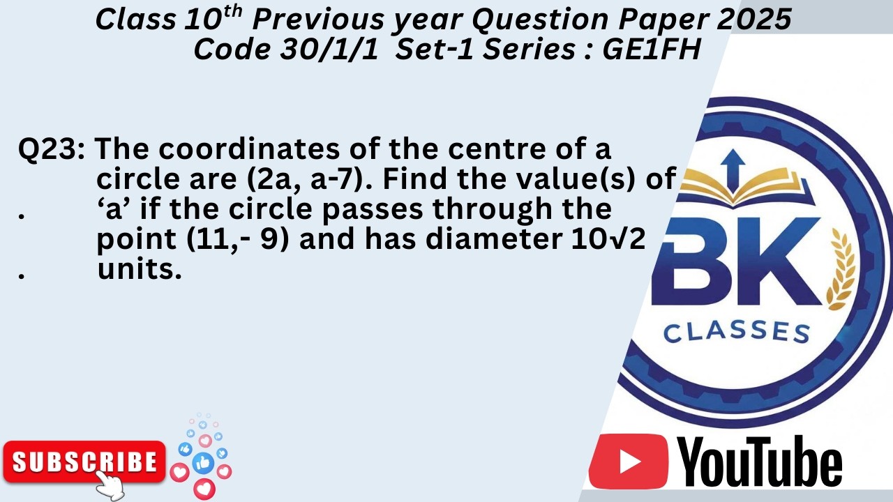 Q 23 The coordinates of the centre of a circle are (2a, a-7). Find the value(s) of ‘a’ if the circle