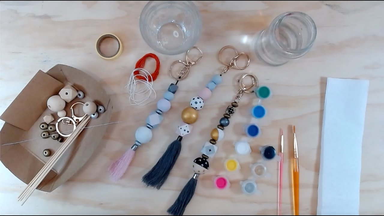 Wooden bead keyring