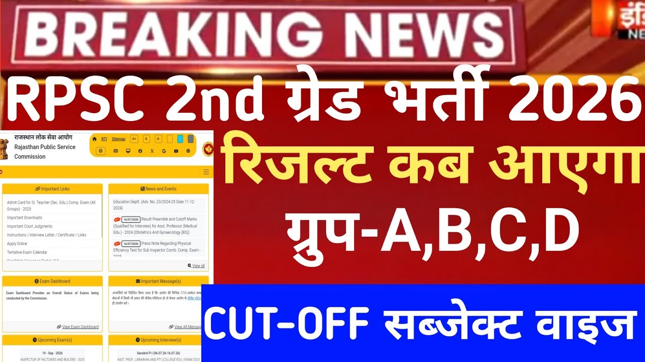 RPSC 2nd grade Sst,Hindi result 2026/RPSC 2nd grade Cut-off 2026/Rpsc second grade Safe-Score 2026