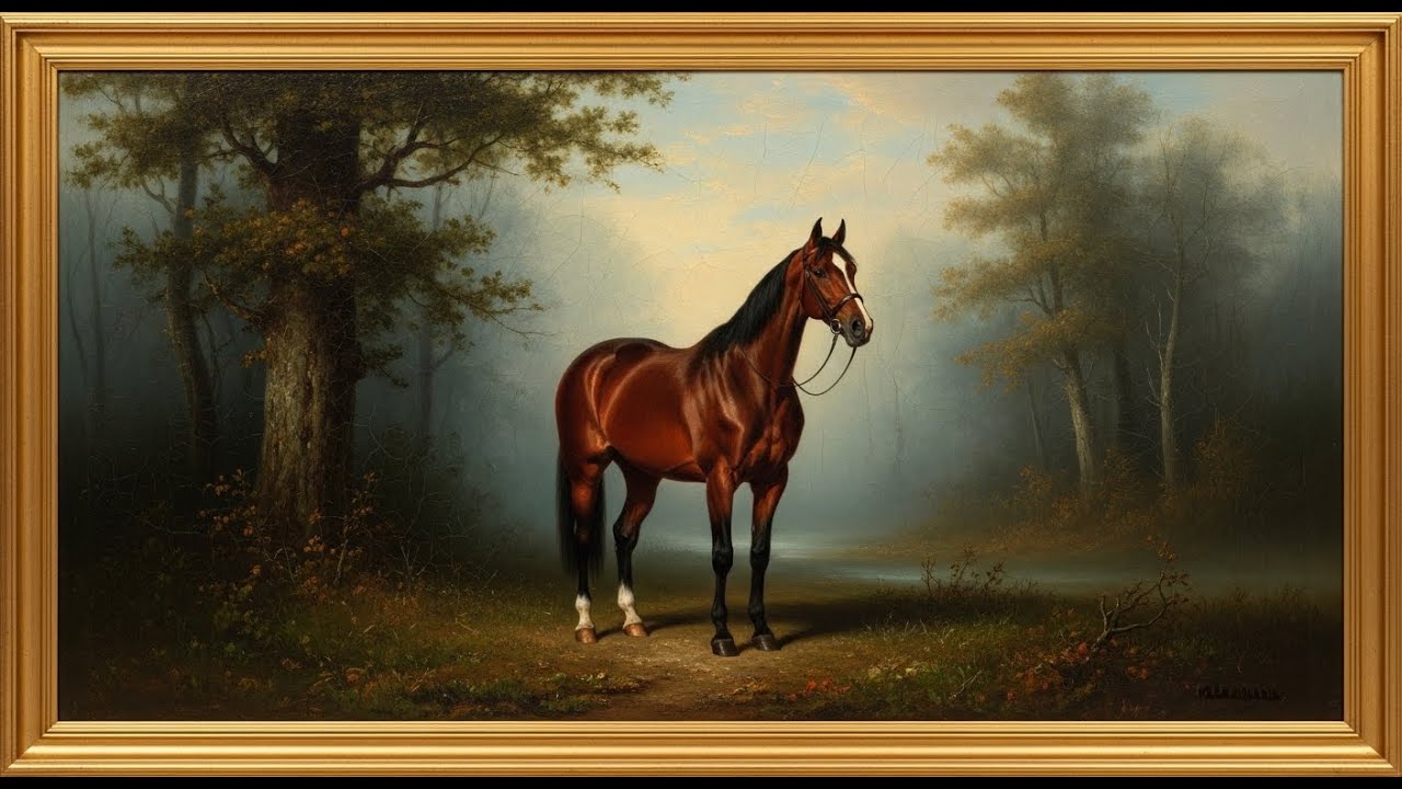Frame TV Art With Music: Majestic Horse in Misty Forest | Samsung Frame TV | Equestrian Oil Painting