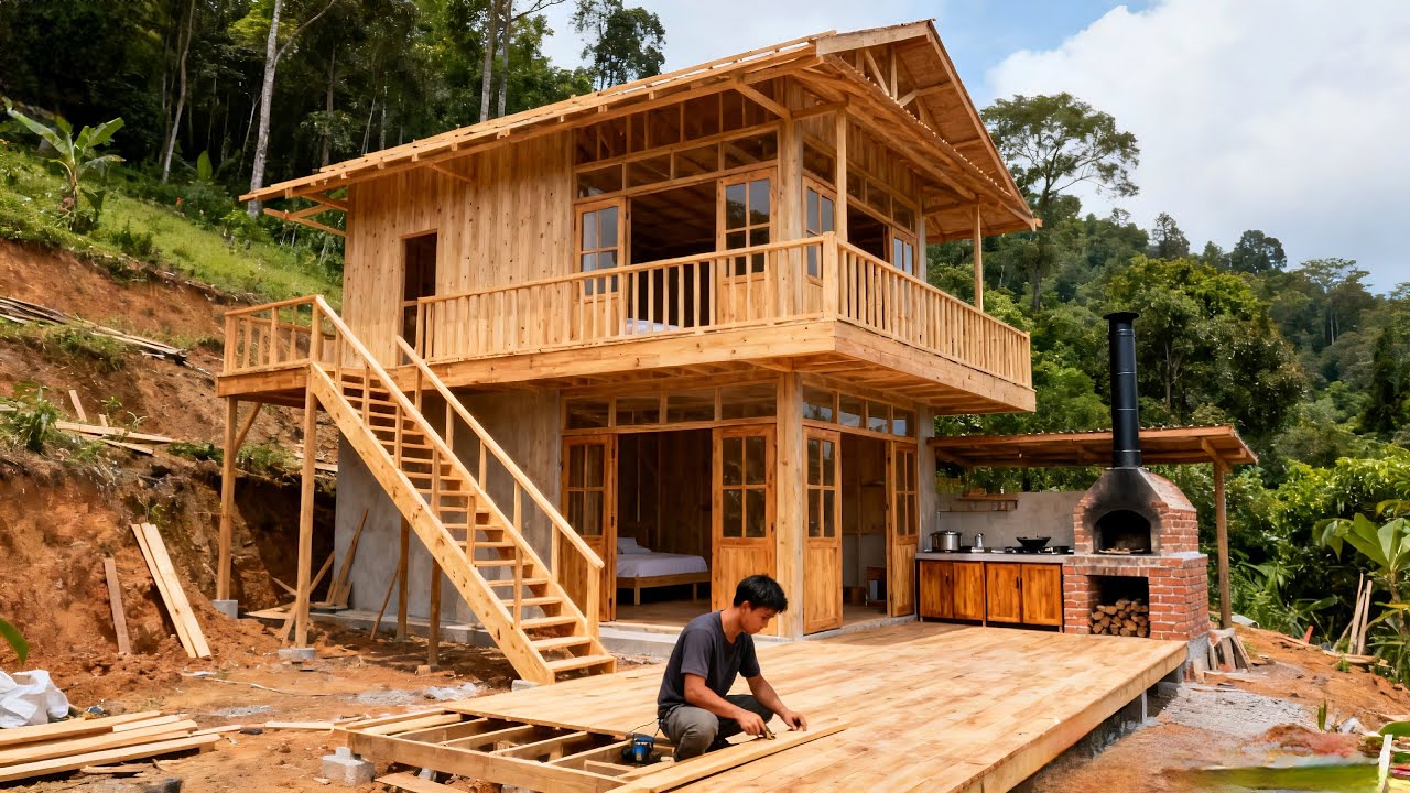 The talented young man transformed a remote forest into a unique home in just 230 days.