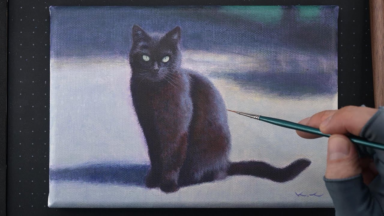 【シルエットの美】アクリル絵の具で描く黒猫｜描き方｜#60