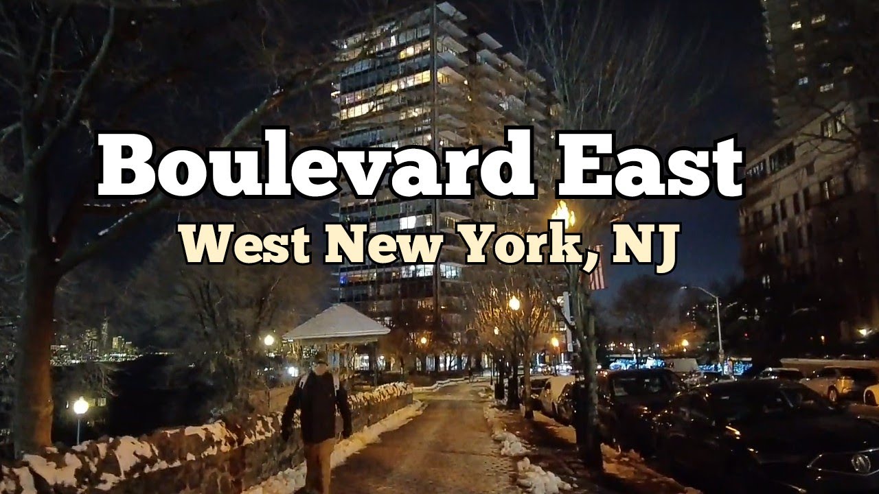 Night walk on Boulevard East in West New York, New Jersey | 67th St to 51st St | Nice views of NYC