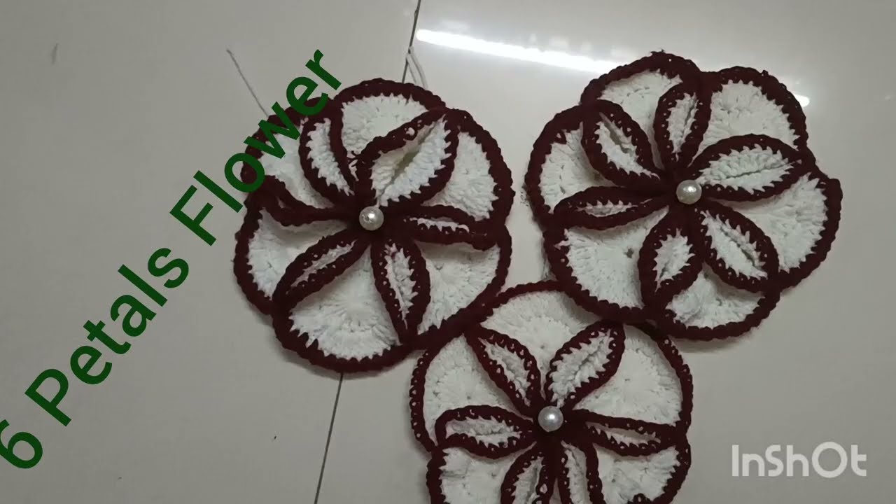 6 Petals Flower with  crochet 🧶 🌺#flowerdesign