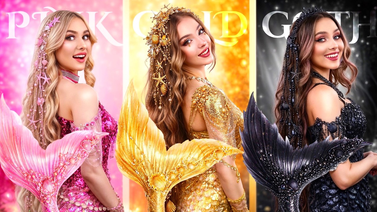 ¡Sirena Rosa vs Gótica vs Dorada! Hermosas Hermanas Sirenas en una Sola Familia