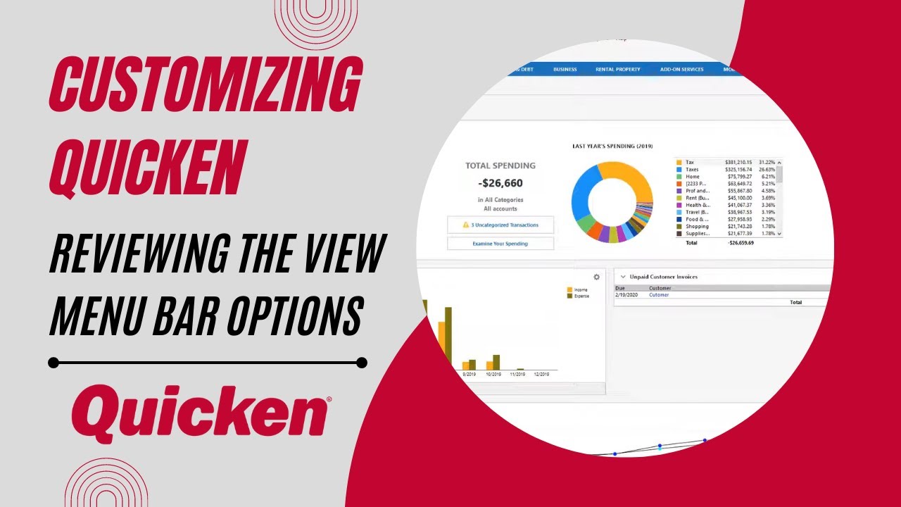 Customizing Quicken - Reviewing the View Menu bar options.