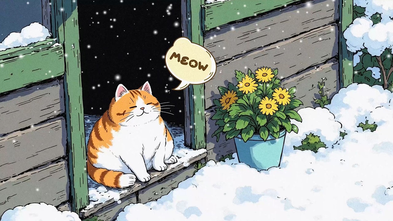Cozy Winter Lofi ❄️🐱 | Chill Beats with a Sleepy Cat & Falling Snow