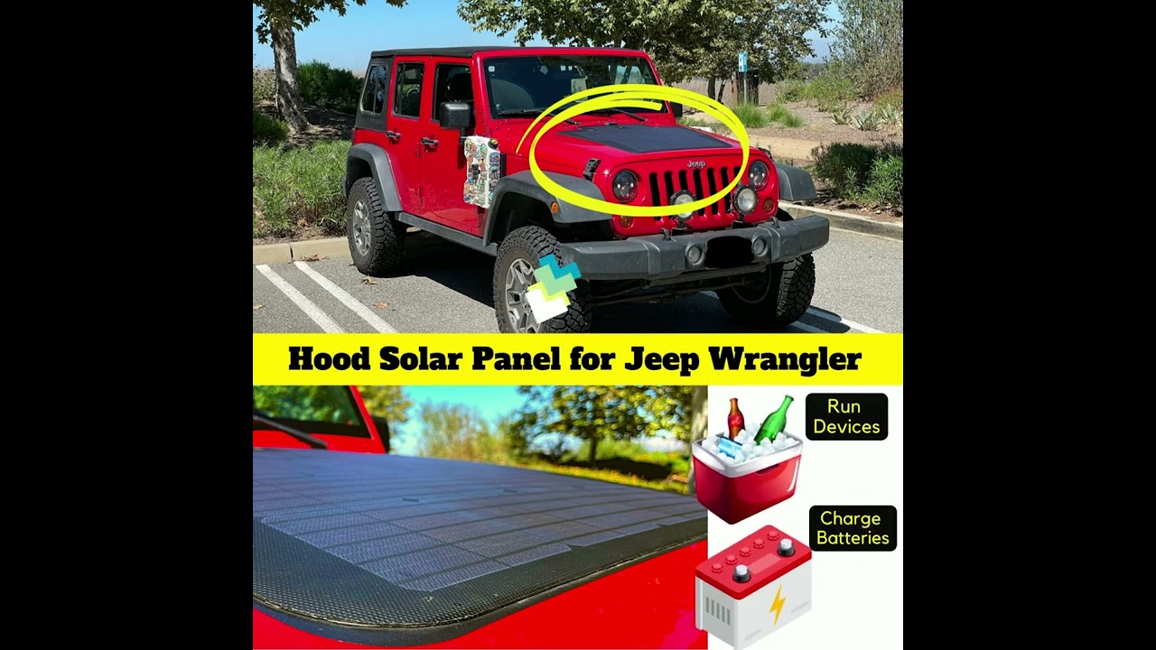 Hood mounted solar panel for Jeep,charging batteries and offroading with power topped