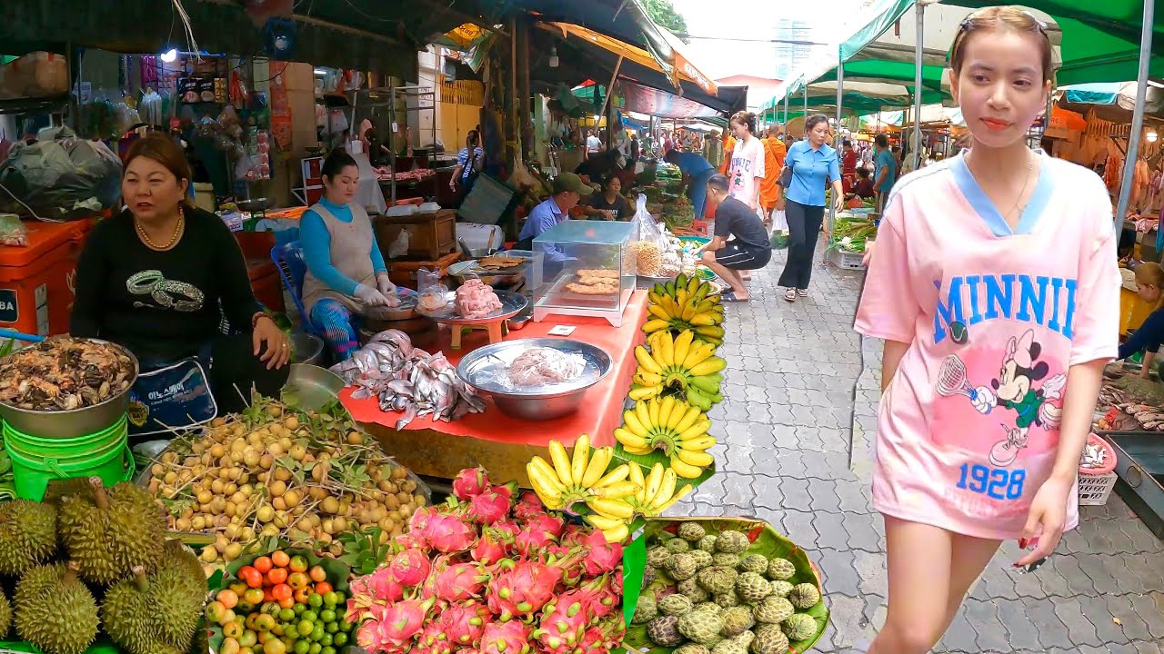 Cambodian Street Food Tour 2025 - Khmer Local Market, Vegetables, Fruits, Fish, Crabs & More