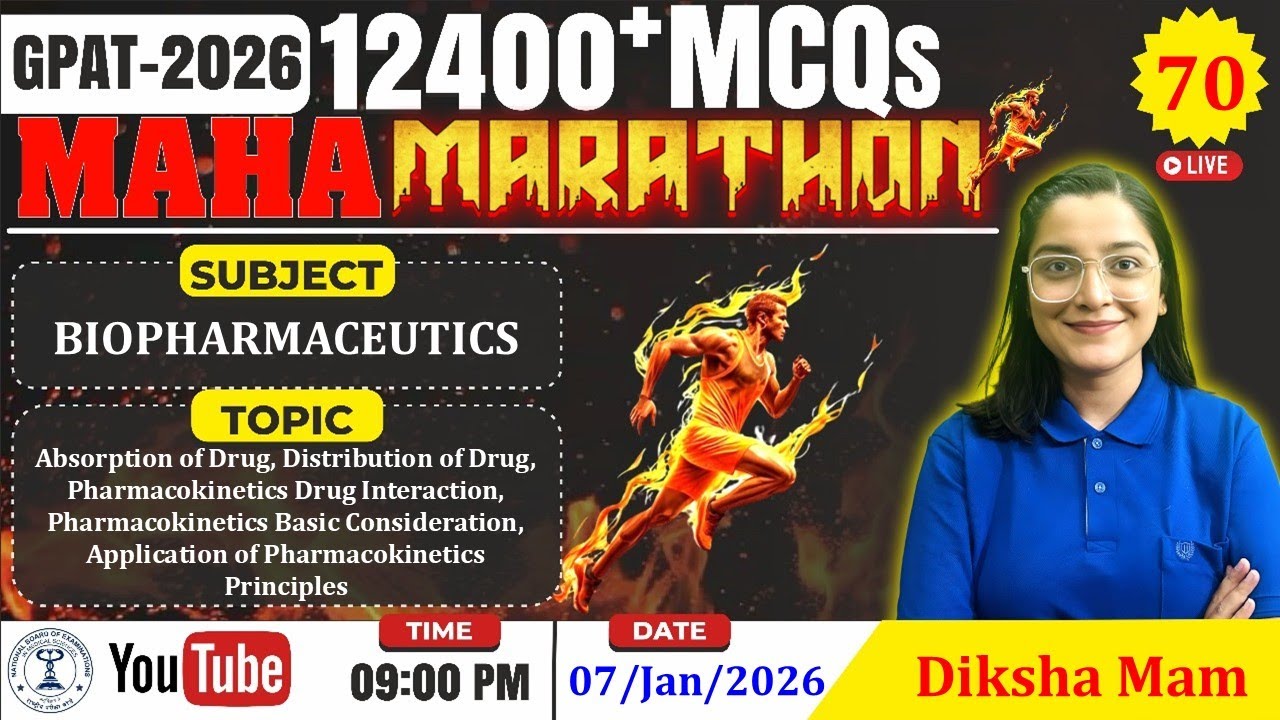 MAHA MARATHON- GPAT 2026 | Class-70 | Biopharmaceutics- Absorption, Distribution of drugs, etc,