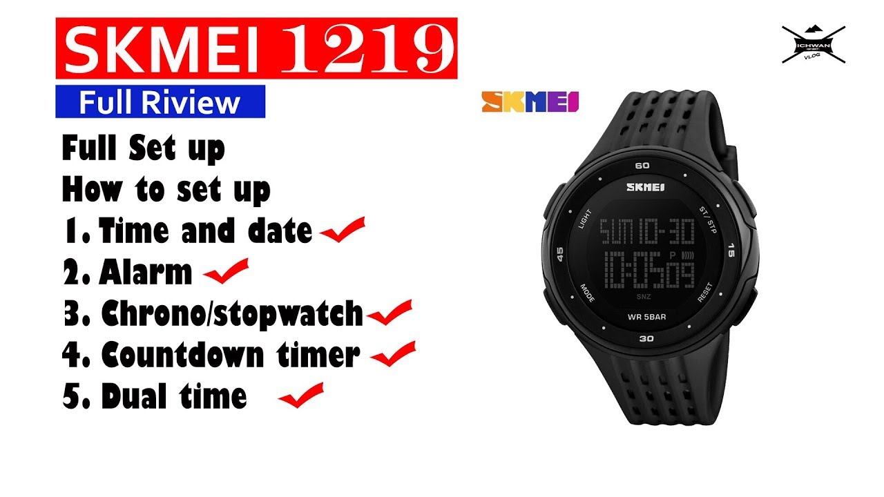 How to setting SKMEI 1219 full set up alarm, stopwatch, timer and others