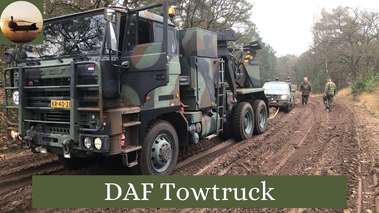 Military DAF Towtruck towing stuck pickup