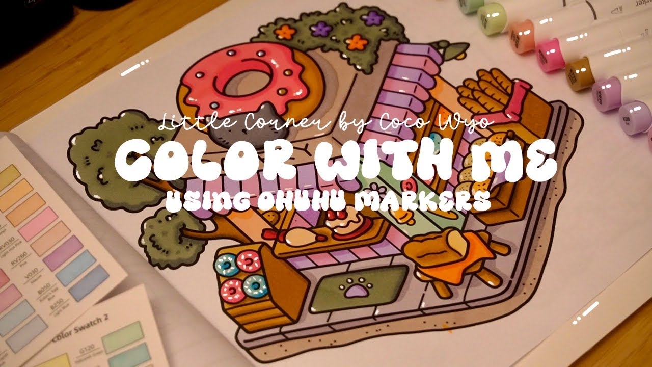 Color with me (ASMR) 💕🍩 'Little Corner' by Coco Wyo using Ohuhu markers 🌱✏️ #adultcoloring #asmr