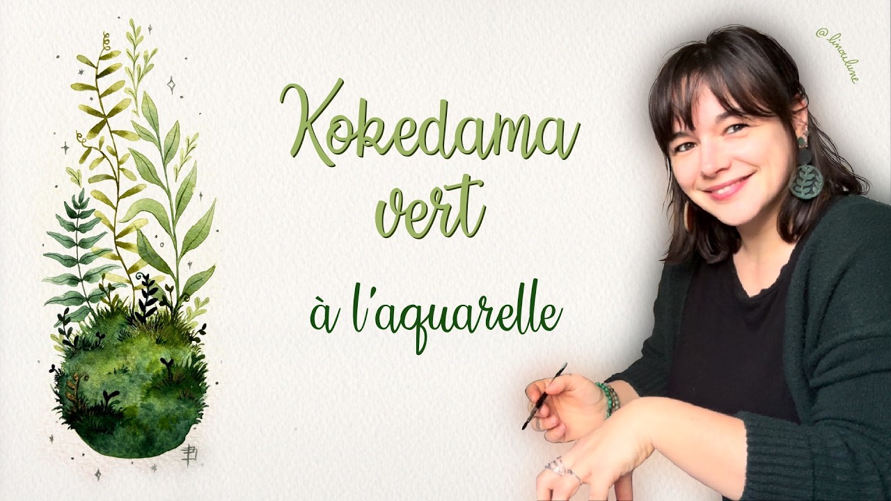 Kokedama vert à l’aquarelle 