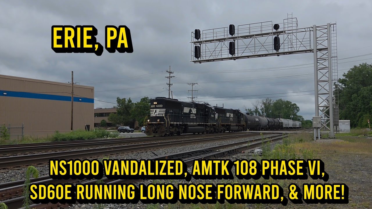 NS1000 Vandalized, AMTK 108 Phase VI, SD60E Running Long Nose Forward, & More - Erie, PA