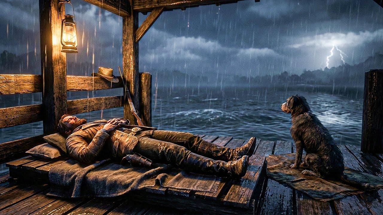 Sleeping by the Dock with a Loyal Dog During Night Time Thunderstorm | RDR2 ASMR
