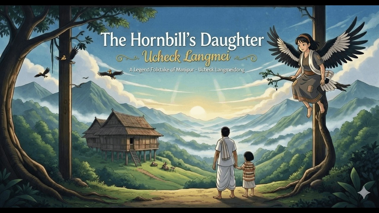 Uchek Langmei 🦜: The Girl Who Turned into a Hornbill | Manipuri Folktale in Hindi | 4K Ghibli Style