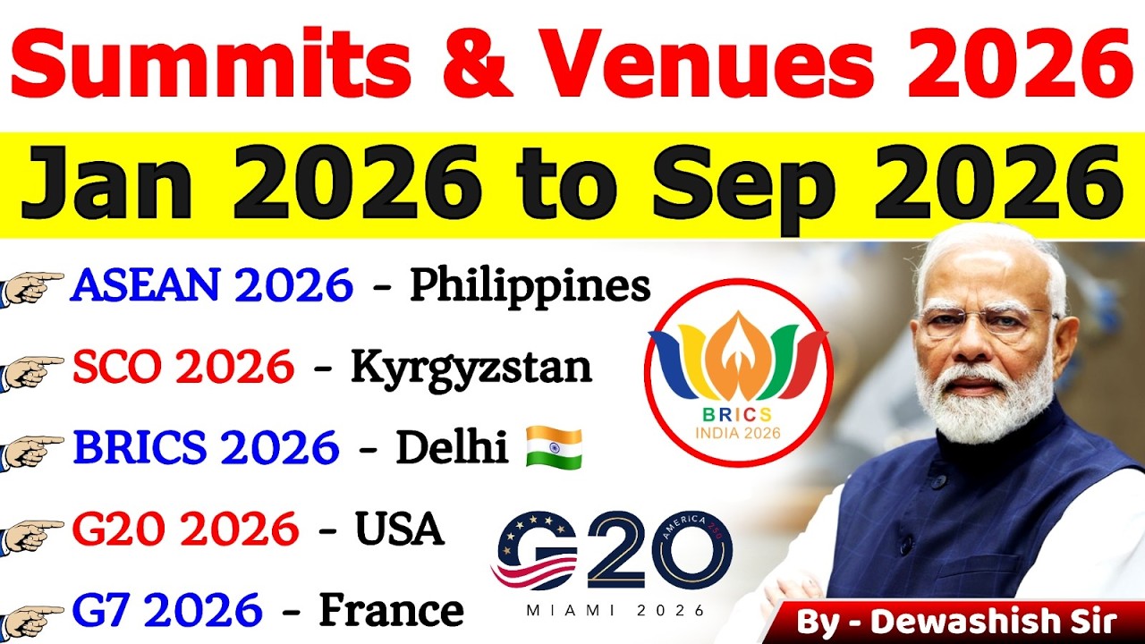 Summits & Venues 2026 🔥 | Jan&ndash;Sep 2026 Current Affairs | Complete Revision | Important Summits