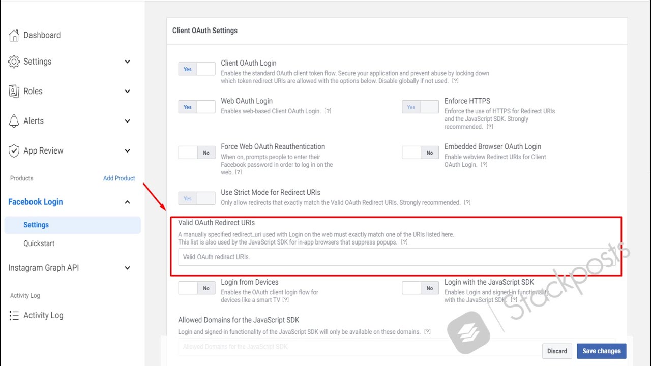 Valid OAuth Redirect URIs for Facebook App Review
