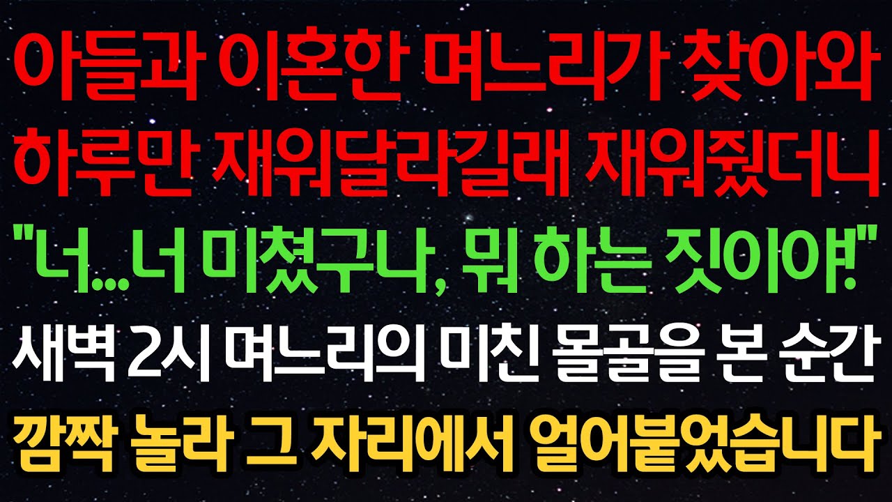 실화사연-아들과 이혼한 며느리가 찾아와 하루만 재워달라길래 재워줬더니 