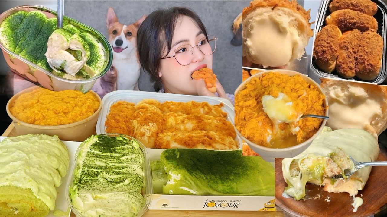 Mukbang Nhiều Loại Bánh Ngọt Vị Matcha & Phô Mai|Bông Lan Lava Cốm,Tiramisu Matcha,Bông Lan Sốt Ruốc