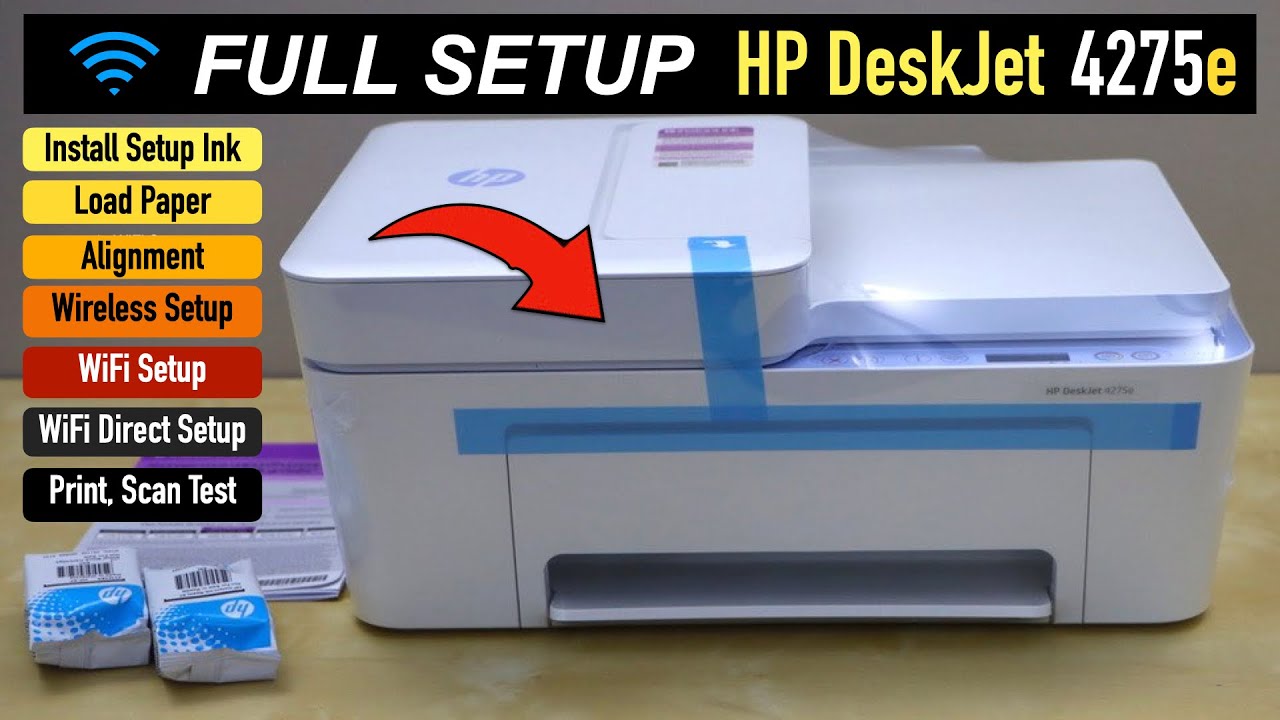 Настройка HP DeskJet 4275e, установка чернил, загрузка бумаги, выравнивание, настройка беспроводн...