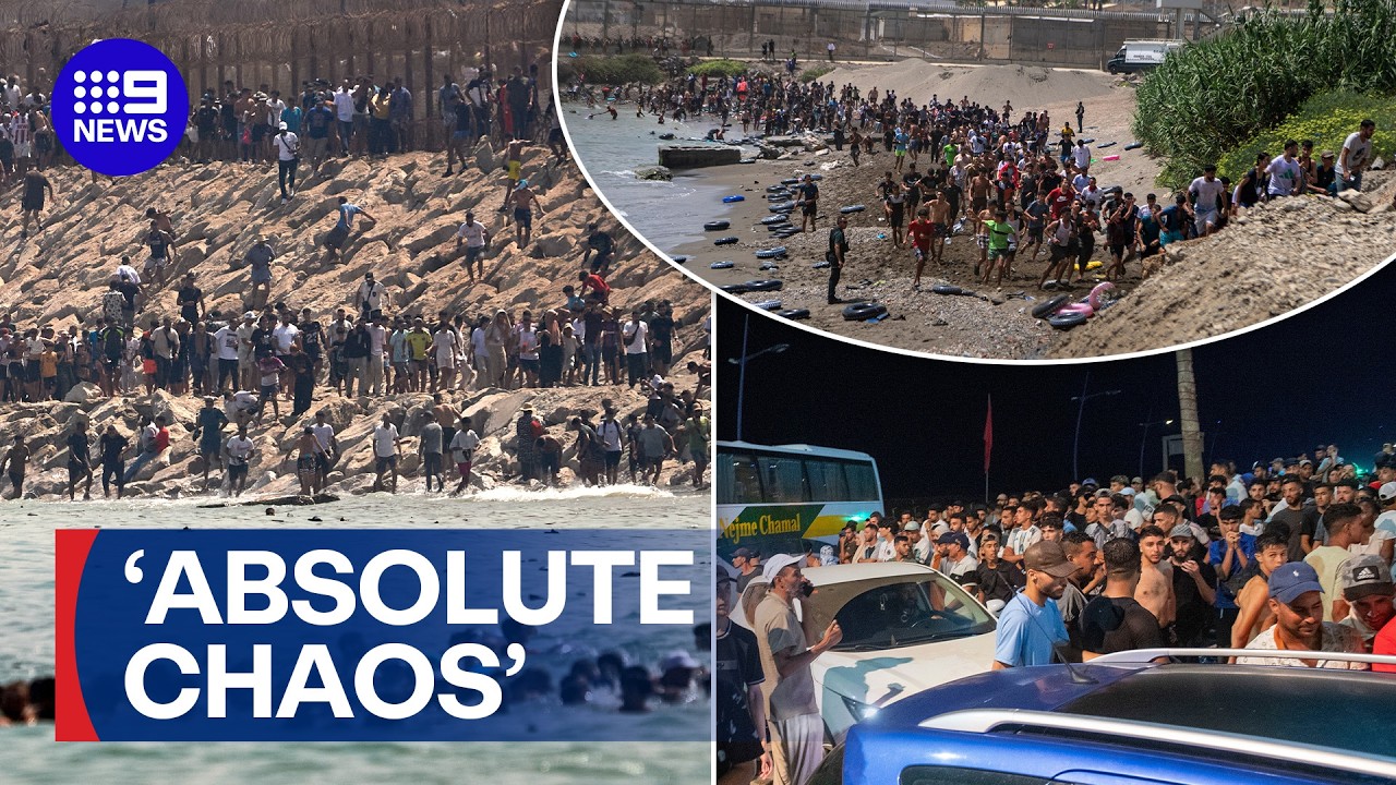 Spain deploys military as thousands of migrants overwhelmed border control points | 9 News Australia