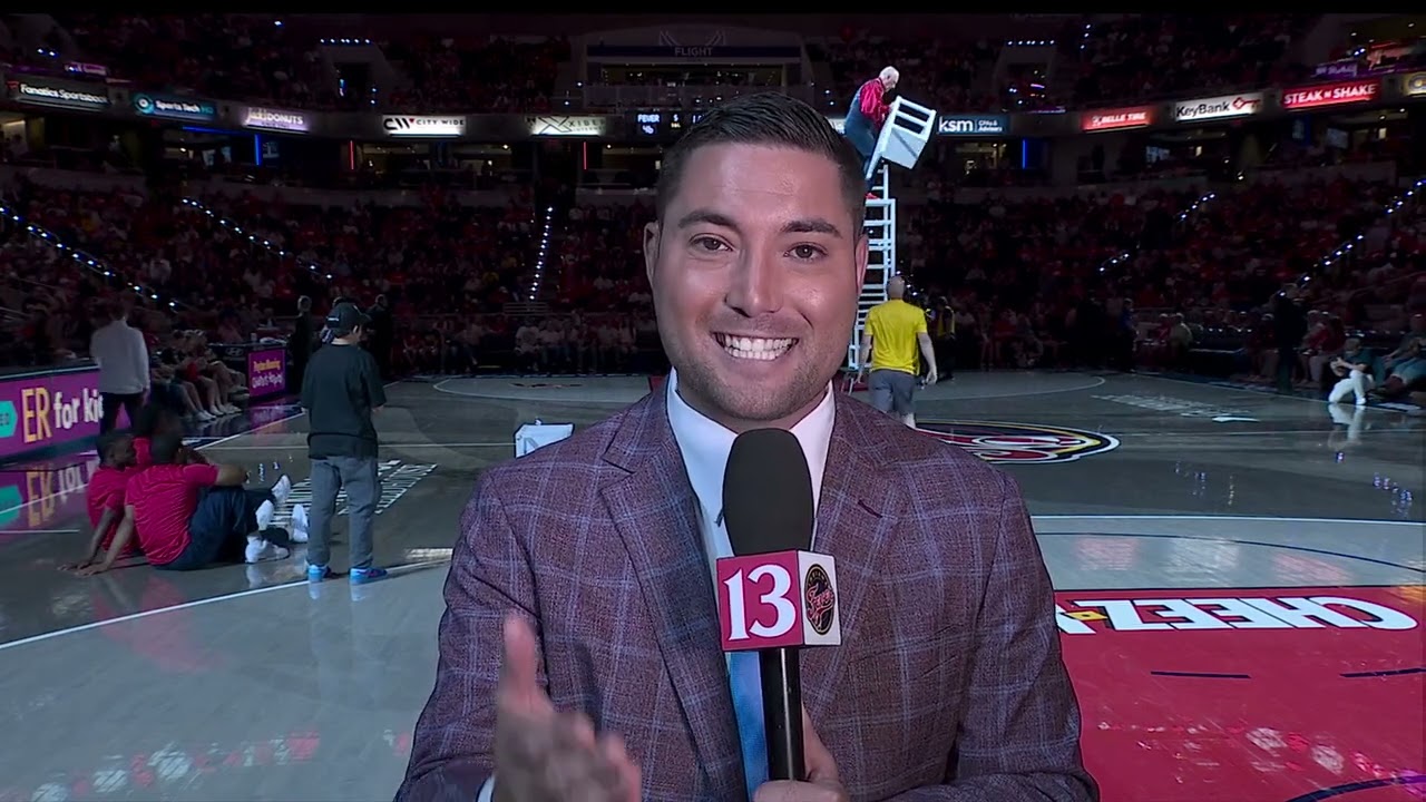 Dominic Miranda Sideline Reporting for the Indiana Fever during 2025 game vs Las Vegas Aces