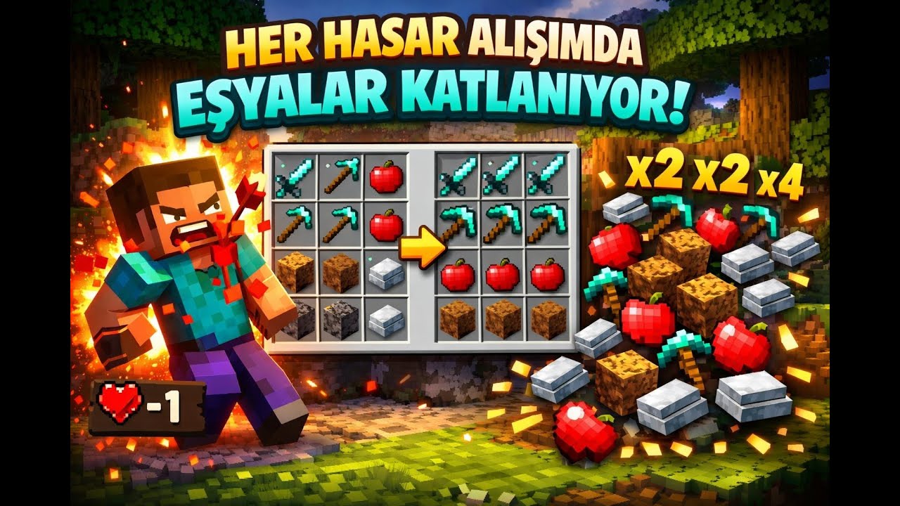 Minecart ama, HER HASAR aldığımda Envanter UÇUYO   !!!!